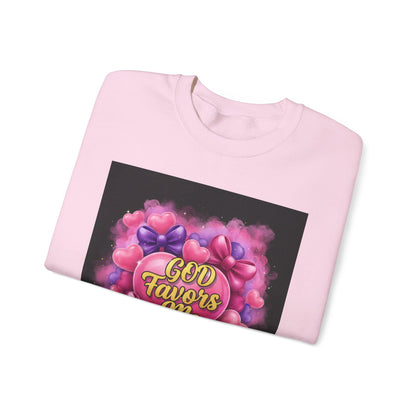 Crewneck Sweatshirt — "God Favors Me" Floral Heart Inspirational Design