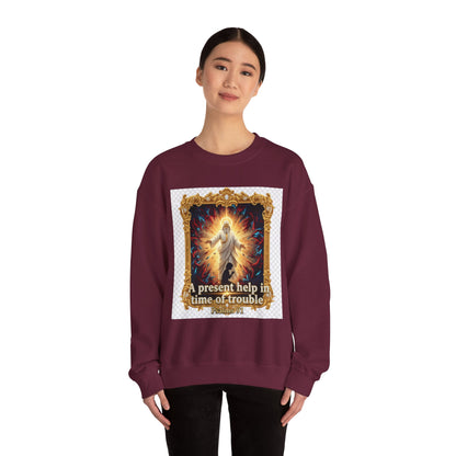 Christian Crewneck Sweatshirt — "A Present Help in Time of Trouble" Psalm 46 Design