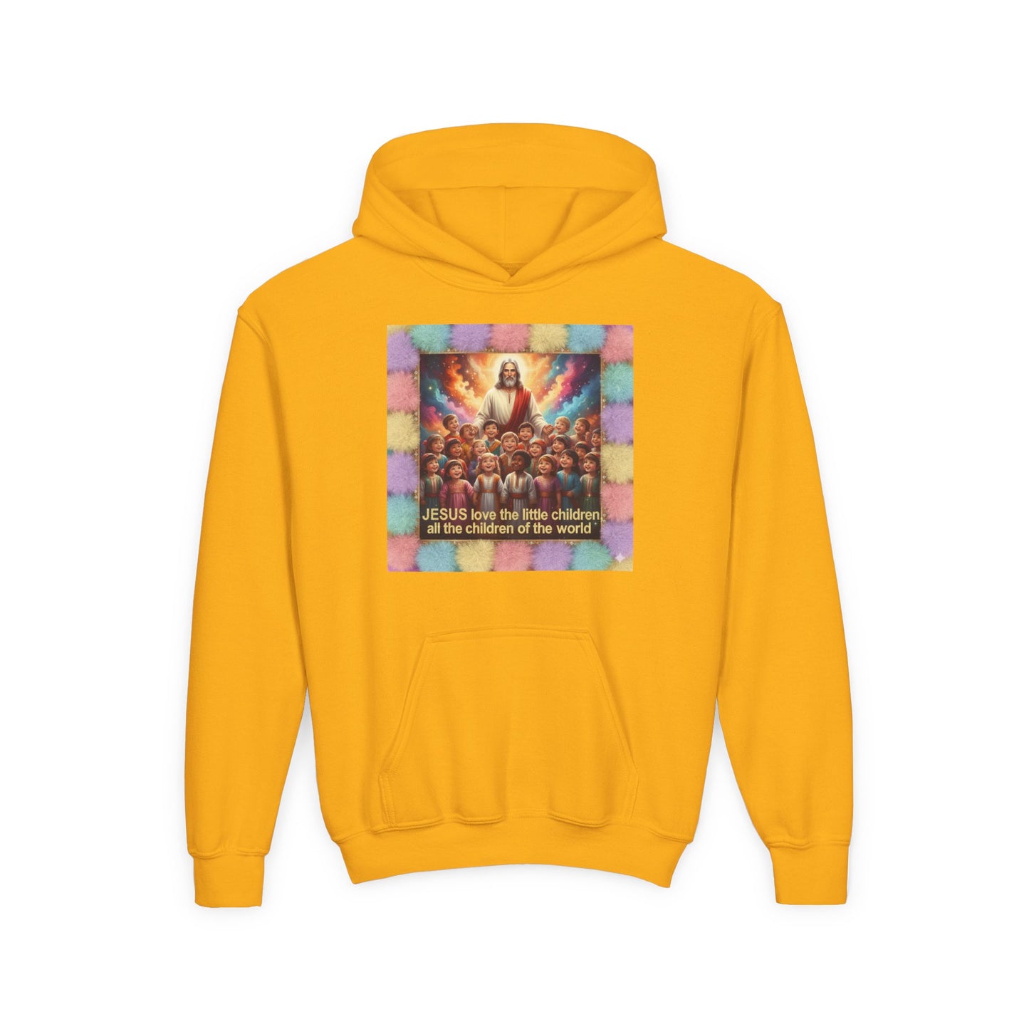 Christian Kids Hoodie — "Jesus Saw the Little Children" Colorful Faith Pullover