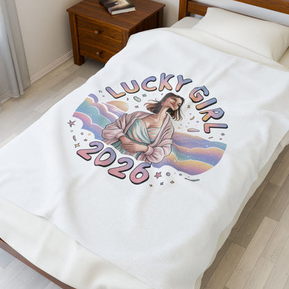 Lucky Girl 2026 Manifest Luck Velveteen Blanket | 2026 lucky charms