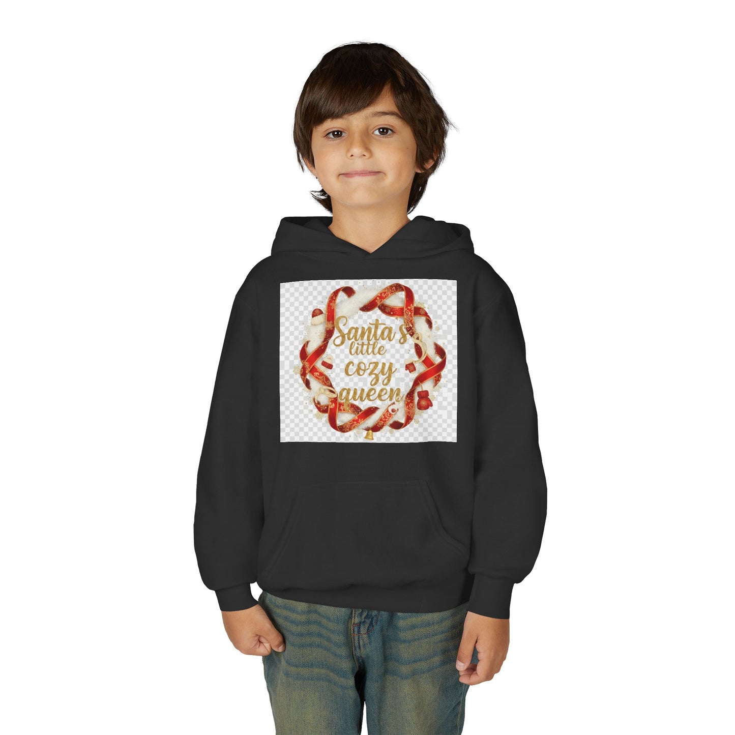 Youth Hoodie - "Santa's Little Cozy Queen" Christmas Wreath Design