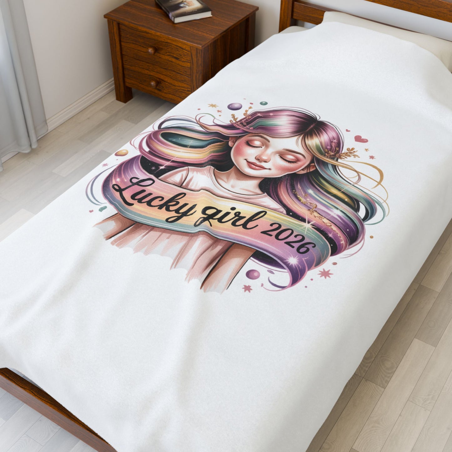 Lucky Girl 2026 Velveteen Blanket | manifest luck, lucky charms