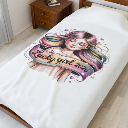 Lucky Girl 2026 Velveteen Blanket | manifest luck, lucky charms