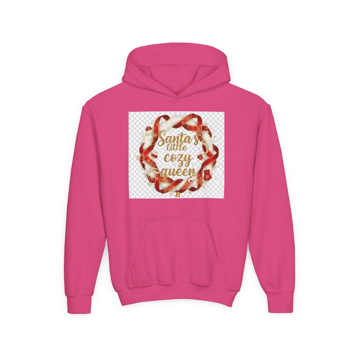 Youth Hoodie - "Santa's Little Cozy Queen" Christmas Wreath Design