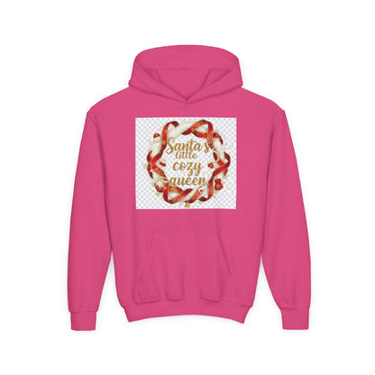 Youth Hoodie - "Santa's Little Cozy Queen" Christmas Wreath Design