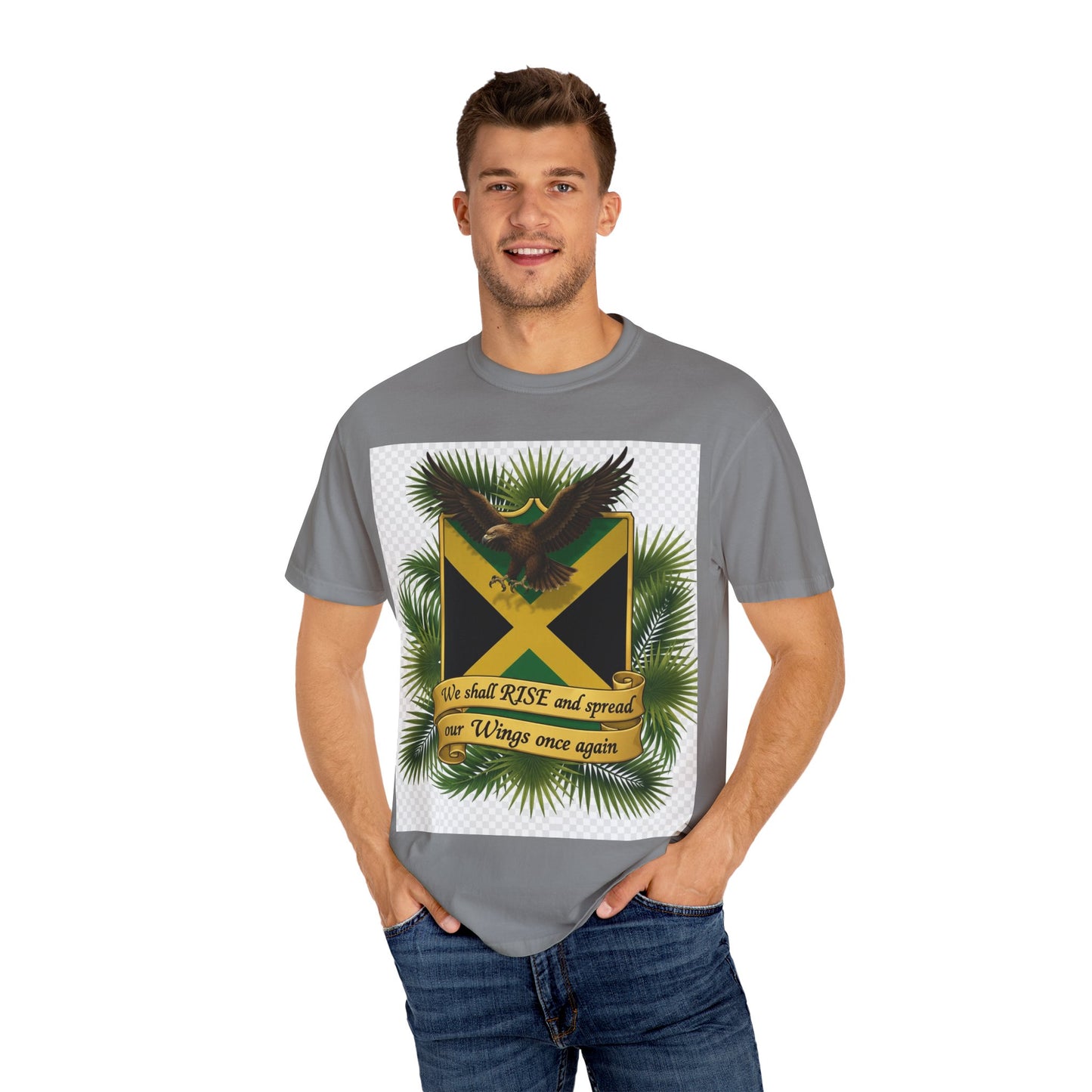 Jamaica Flag Eagle T-Shirt — "We shall RISE and spread our Wings once again" Patriotic Tee