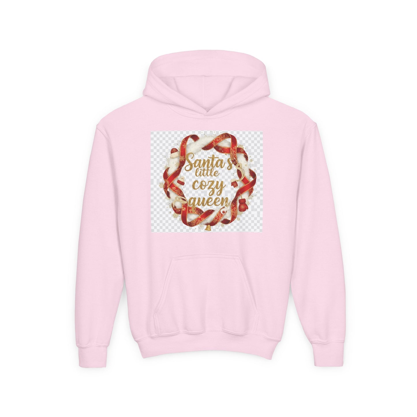 Youth Hoodie - "Santa's Little Cozy Queen" Christmas Wreath Design