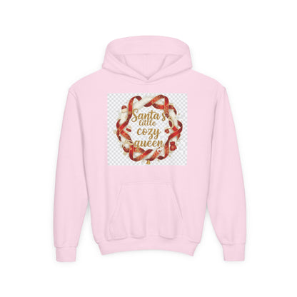 Youth Hoodie - "Santa's Little Cozy Queen" Christmas Wreath Design