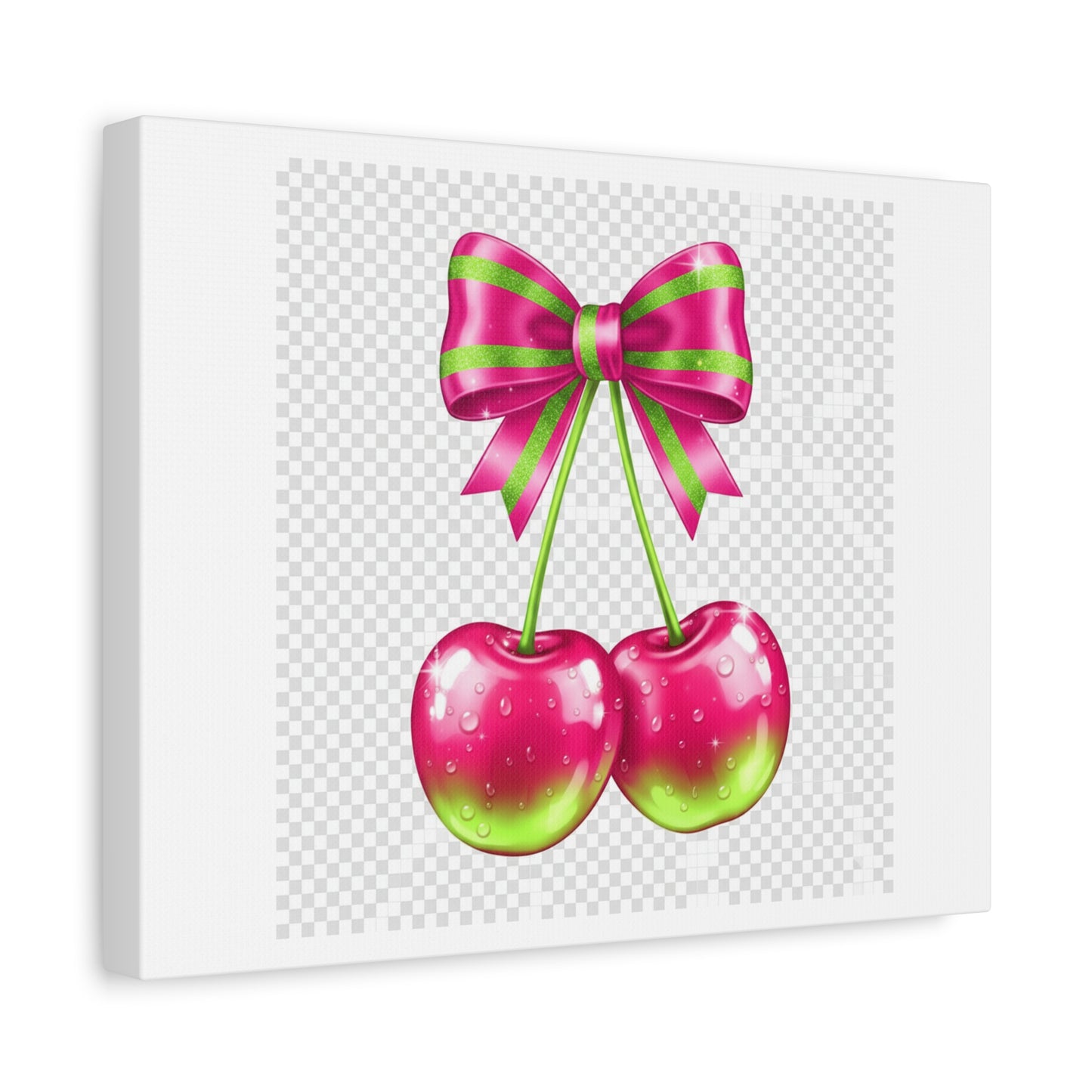 Pink Ribbon Cherries Canvas Wall Art