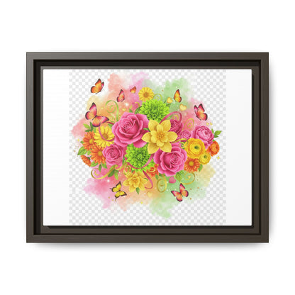 Framed Floral Bouquet Matte Canvas Wall Art — Colorful Roses & Butterflies