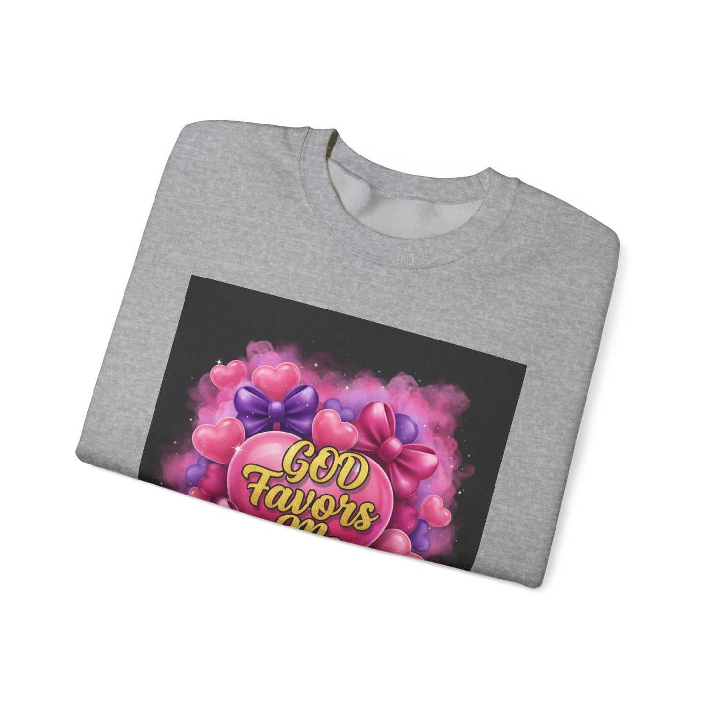 Crewneck Sweatshirt — "God Favors Me" Floral Heart Inspirational Design