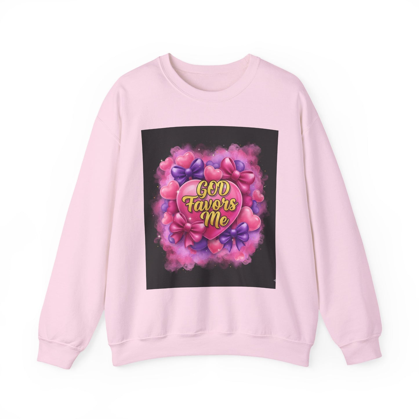 Crewneck Sweatshirt — "God Favors Me" Floral Heart Inspirational Design
