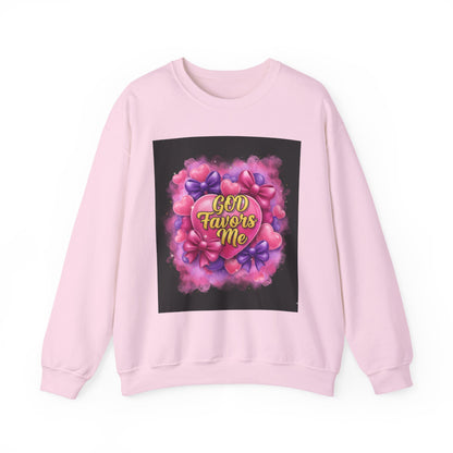 Crewneck Sweatshirt — "God Favors Me" Floral Heart Inspirational Design