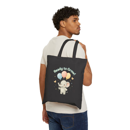 Ready to Grow Elephant Canvas Tote Bag — Cute Baby Shower Gift & Eco-Friendly Nursery Tote