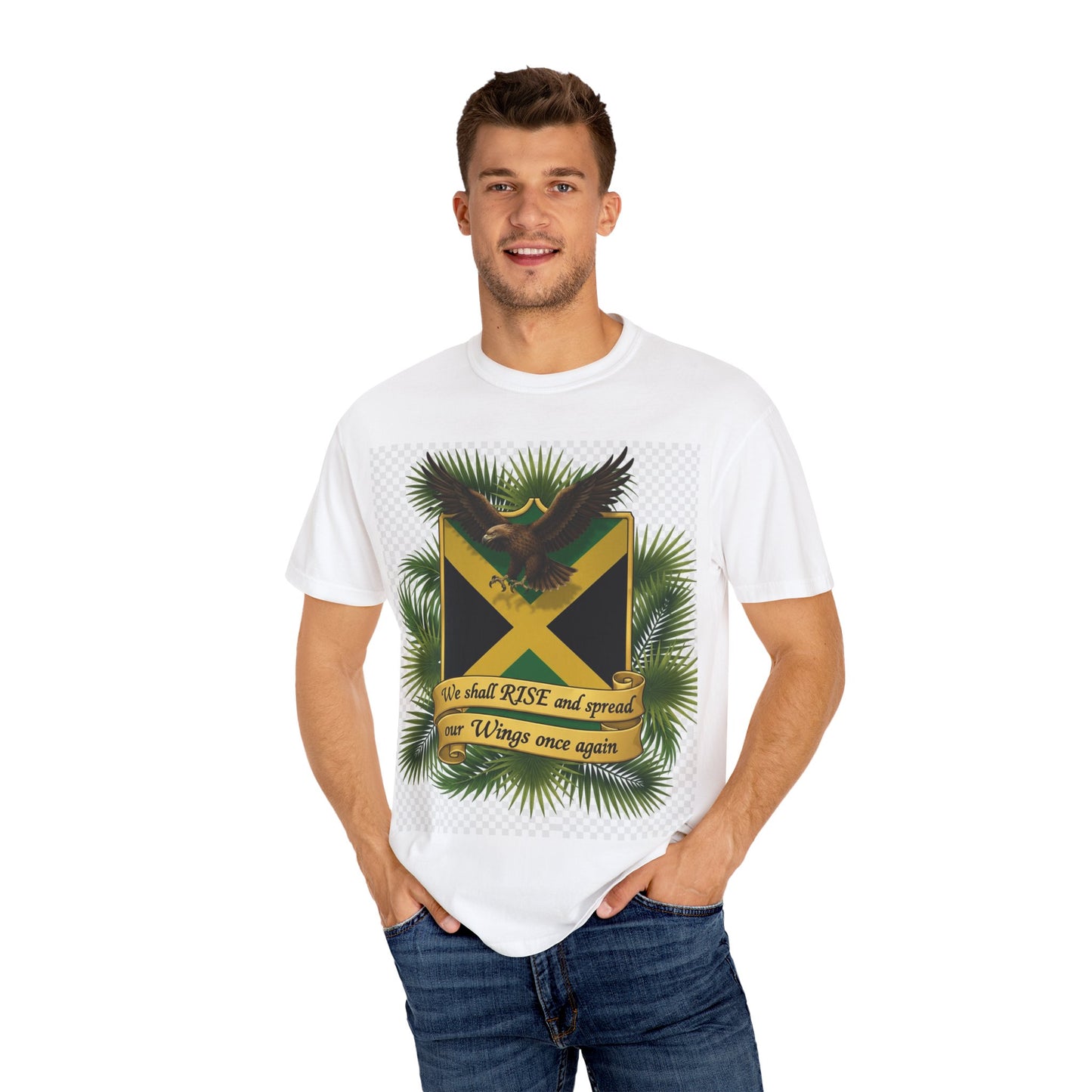 Jamaica Flag Eagle T-Shirt — "We shall RISE and spread our Wings once again" Patriotic Tee