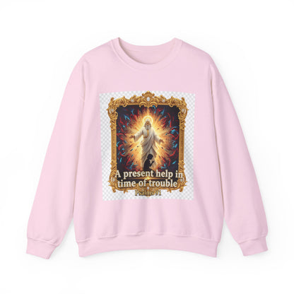 Christian Crewneck Sweatshirt — "A Present Help in Time of Trouble" Psalm 46 Design