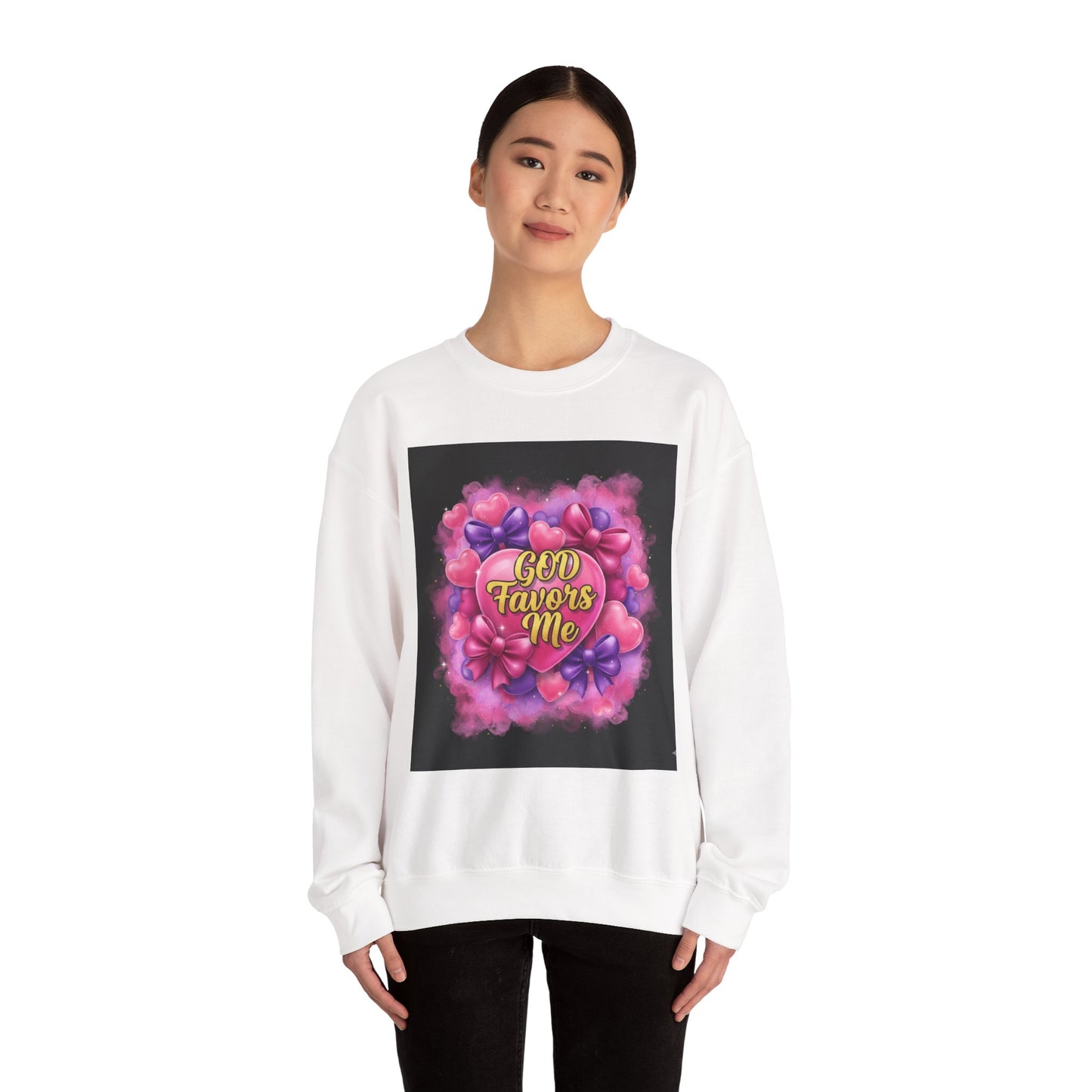 Crewneck Sweatshirt — "God Favors Me" Floral Heart Inspirational Design