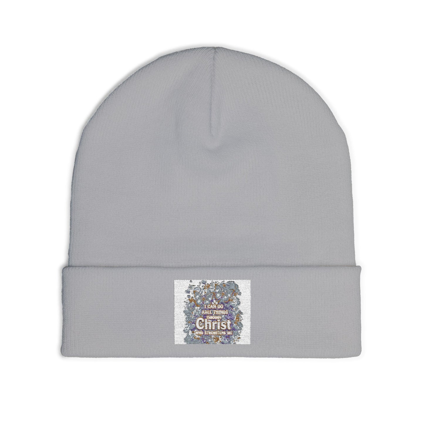 Embroidered Floral Message Knit Beanie — Cozy Winter Hat with Inspirational Text