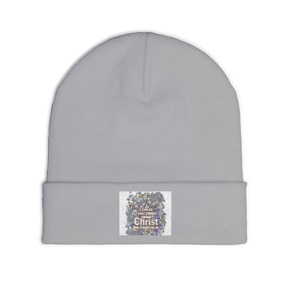 Embroidered Floral Message Knit Beanie — Cozy Winter Hat with Inspirational Text