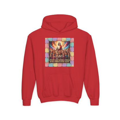 Christian Kids Hoodie — "Jesus Saw the Little Children" Colorful Faith Pullover
