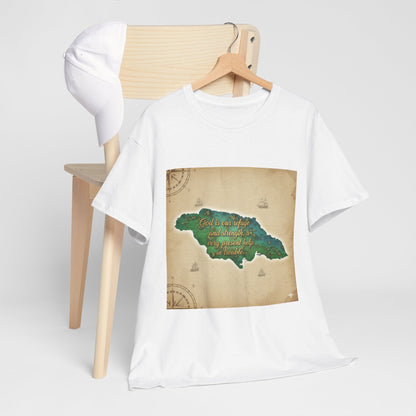 Jamaica Map Vintage Poster Tee — "One Love, One Heart" Graphic T-Shirt