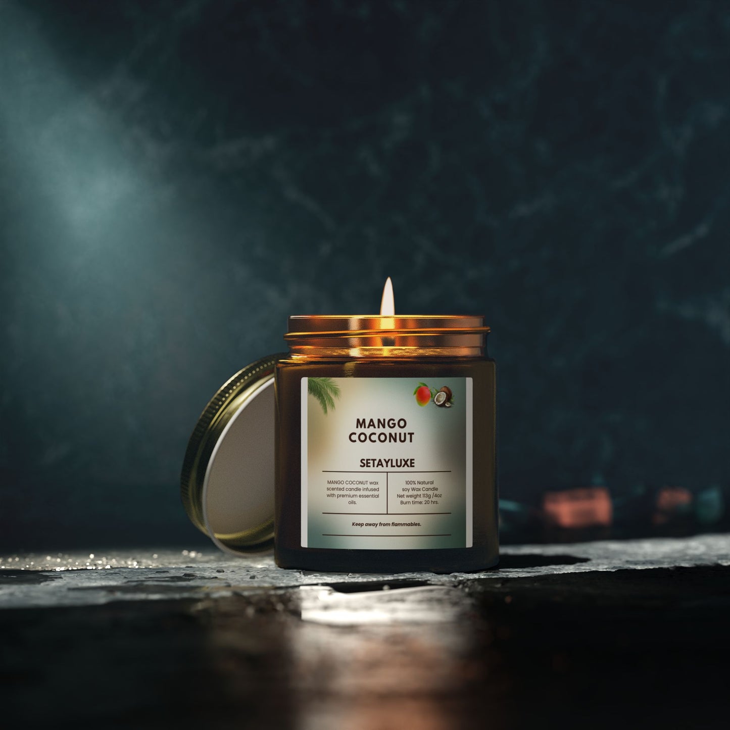 Mango Coconut Scented Candle — Coconut Apricot Wax (4oz or 9oz)