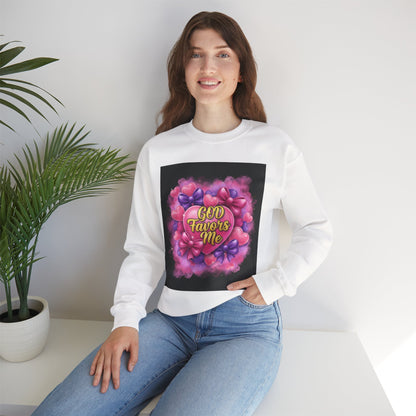 Crewneck Sweatshirt — "God Favors Me" Floral Heart Inspirational Design