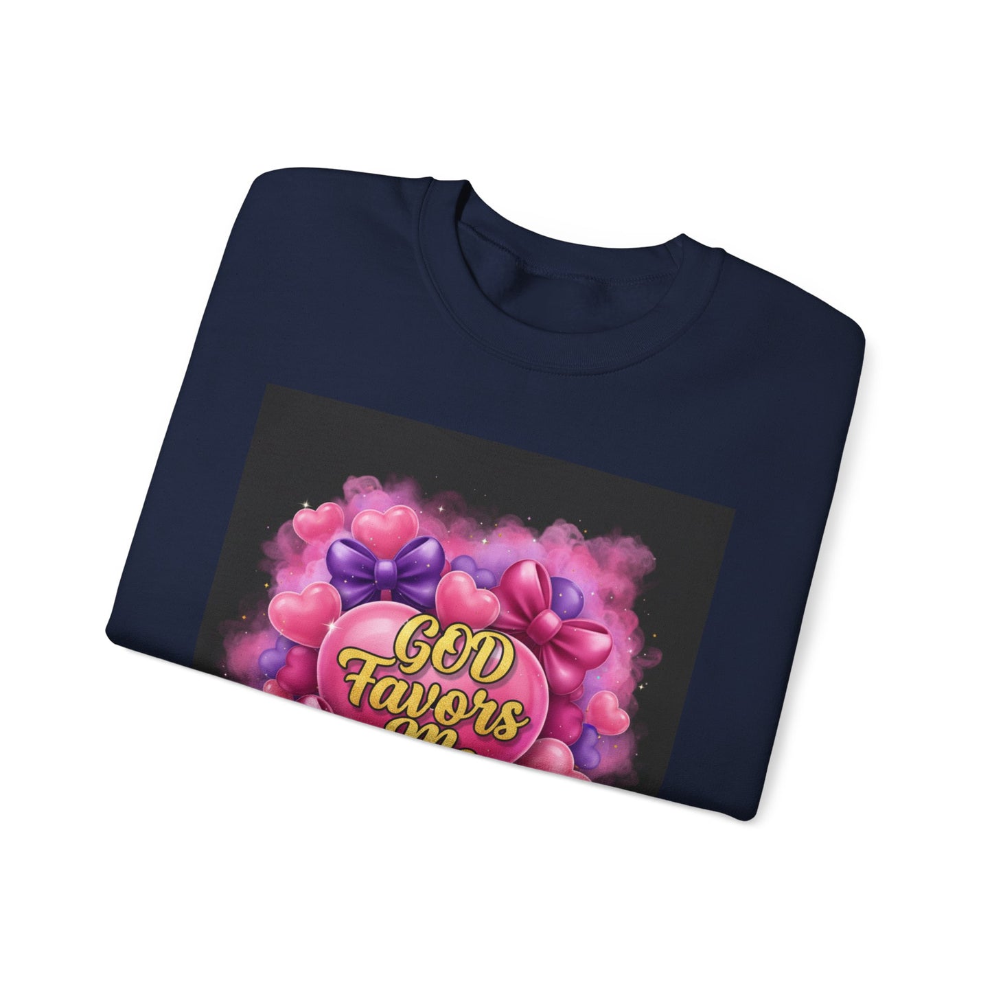 Crewneck Sweatshirt — "God Favors Me" Floral Heart Inspirational Design