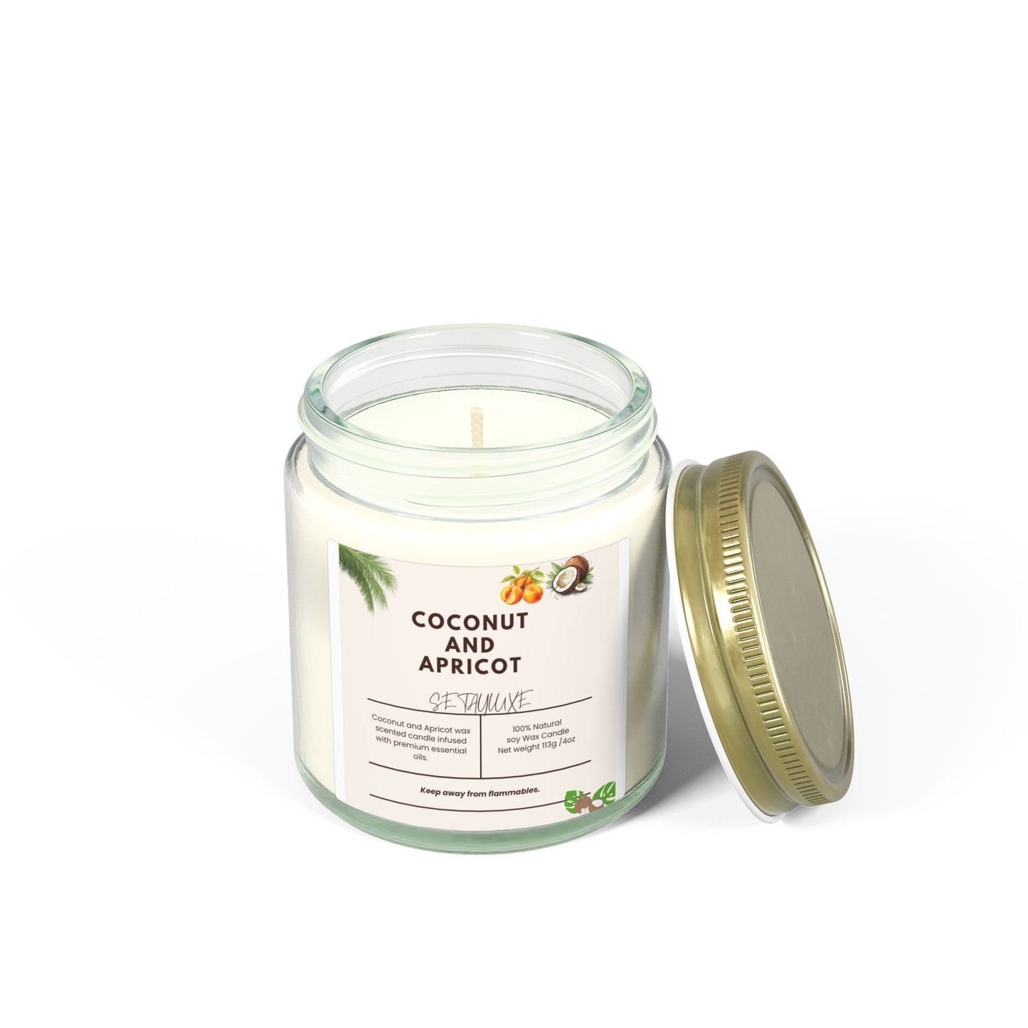 Coconut & Apricot Scented Candle — Tropical Fruity Soy Wax Jar (4oz / 9oz)