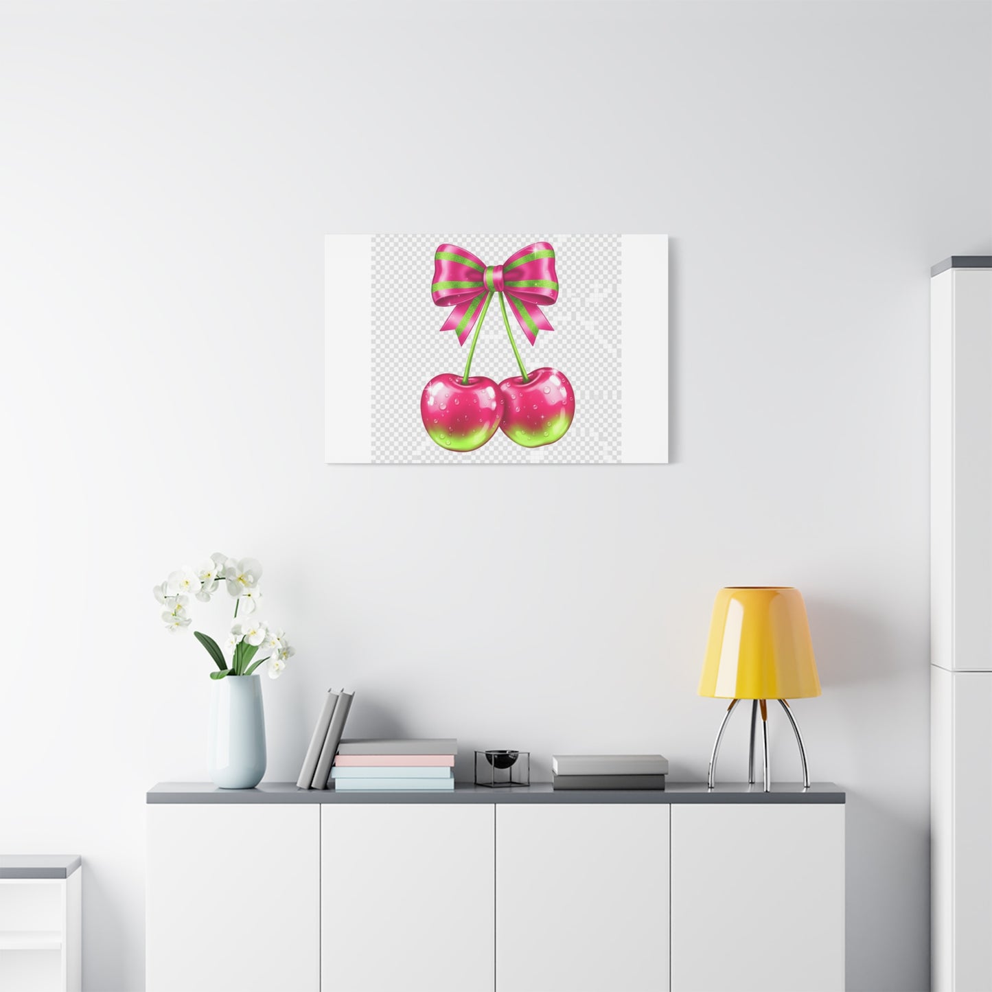 Pink Ribbon Cherries Canvas Wall Art