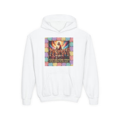 Christian Kids Hoodie — "Jesus Saw the Little Children" Colorful Faith Pullover