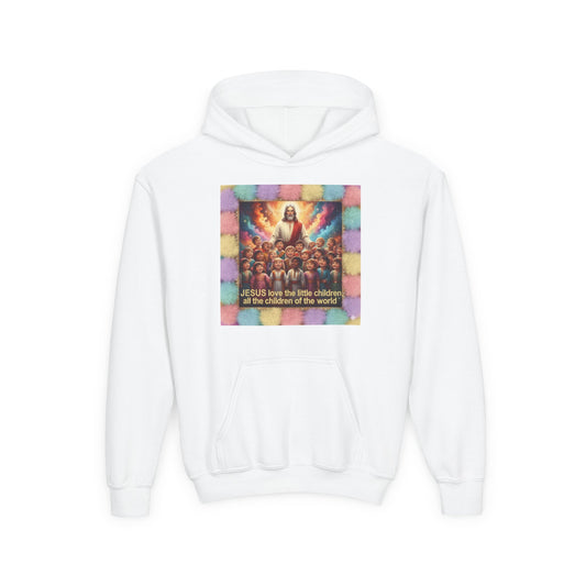 Christian Kids Hoodie — "Jesus Saw the Little Children" Colorful Faith Pullover