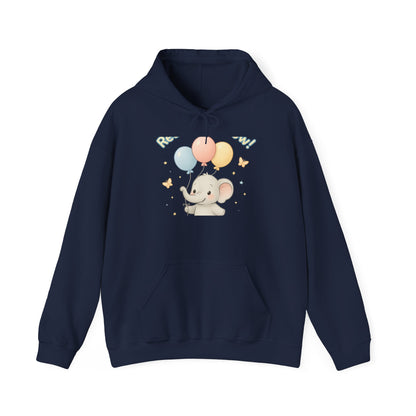 Cute Baby Elephant Hoodie with Balloons – Kids Animal Nursery Gift