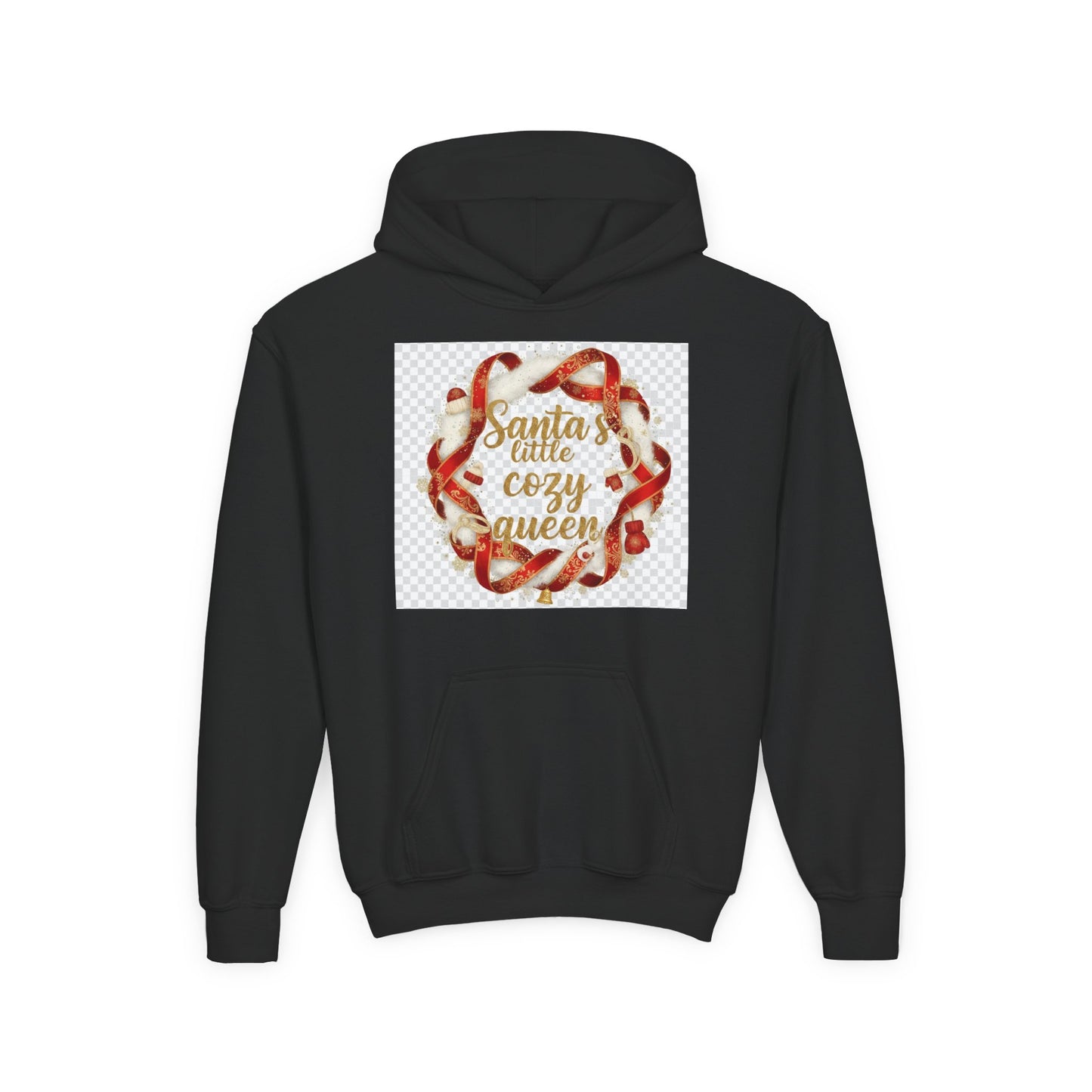 Youth Hoodie - "Santa's Little Cozy Queen" Christmas Wreath Design