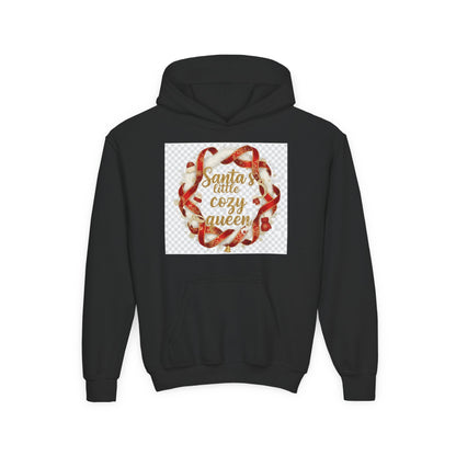 Youth Hoodie - "Santa's Little Cozy Queen" Christmas Wreath Design