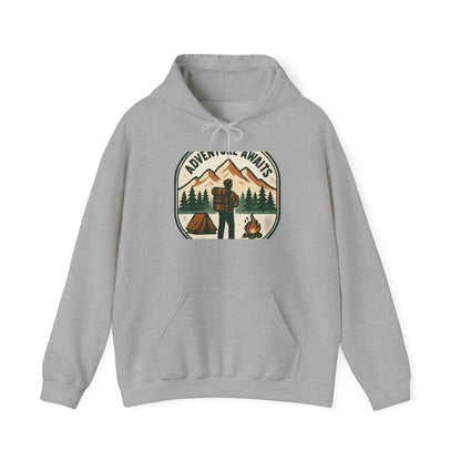 Adventure Awaits Hoodie – Retro Camping Graphic Hooded Sweatshirt