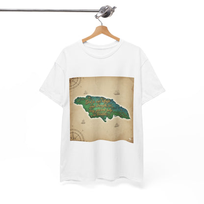 Jamaica Map Vintage Poster Tee — "One Love, One Heart" Graphic T-Shirt