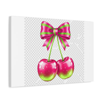 Pink Ribbon Cherries Canvas Wall Art