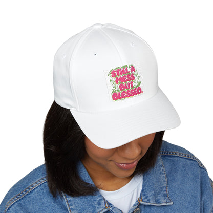 Embroidered Baseball Cap - "Still A Mess But Blessed" Floral Patch