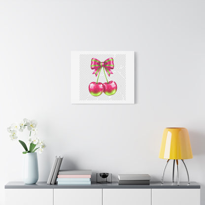 Pink Ribbon Cherries Canvas Wall Art