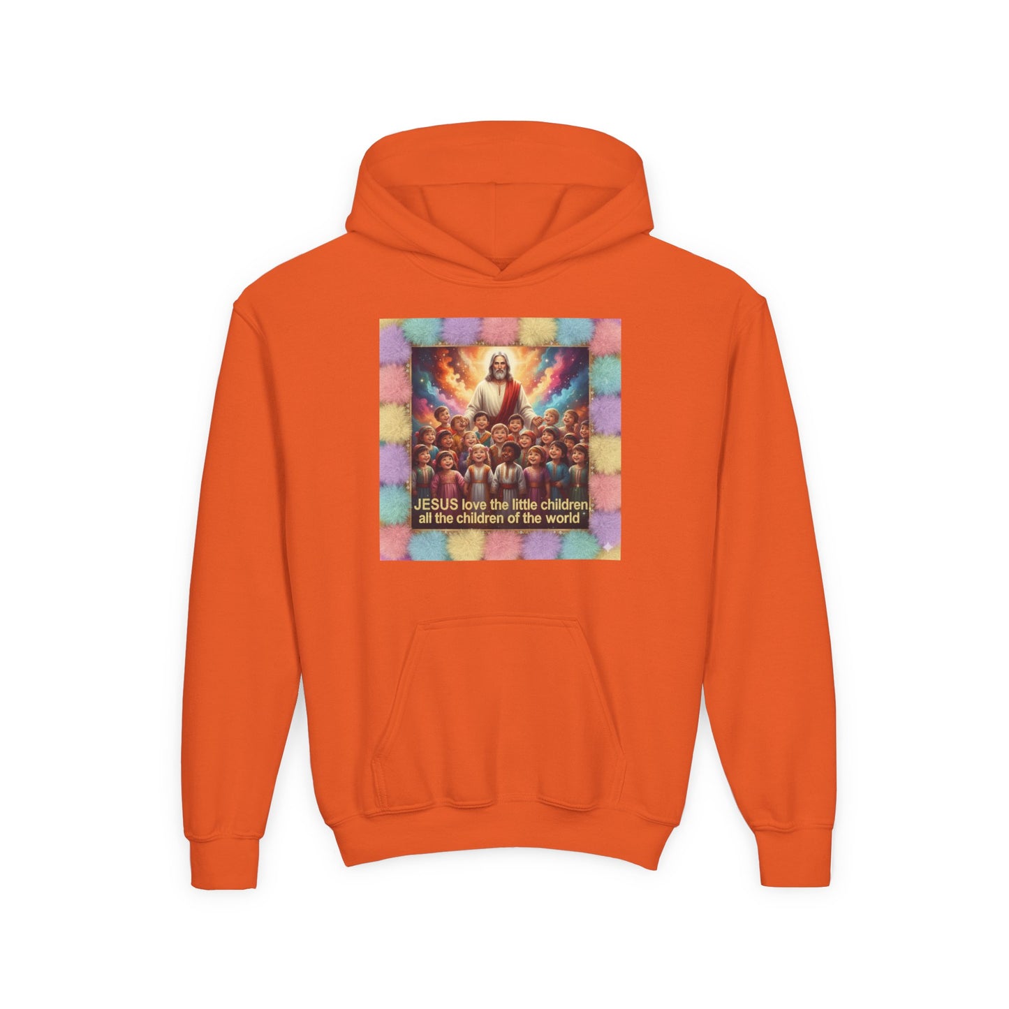 Christian Kids Hoodie — "Jesus Saw the Little Children" Colorful Faith Pullover