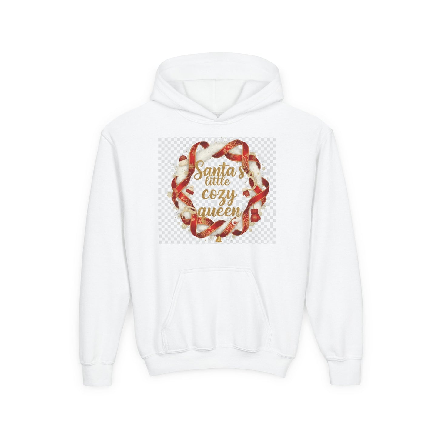 Youth Hoodie - "Santa's Little Cozy Queen" Christmas Wreath Design
