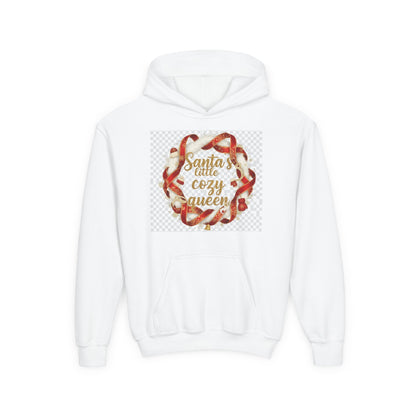 Youth Hoodie - "Santa's Little Cozy Queen" Christmas Wreath Design