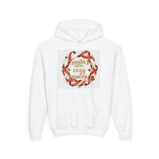 Youth Hoodie - "Santa's Little Cozy Queen" Christmas Wreath Design