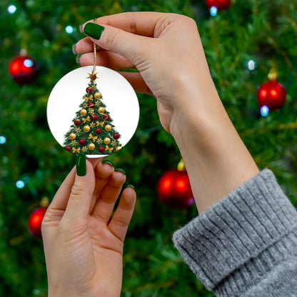 Ceramic Ornament - Festive Christmas Tree Bauble (Round, 4 Shapes)