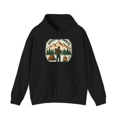 Adventure Awaits Hoodie – Retro Camping Graphic Hooded Sweatshirt