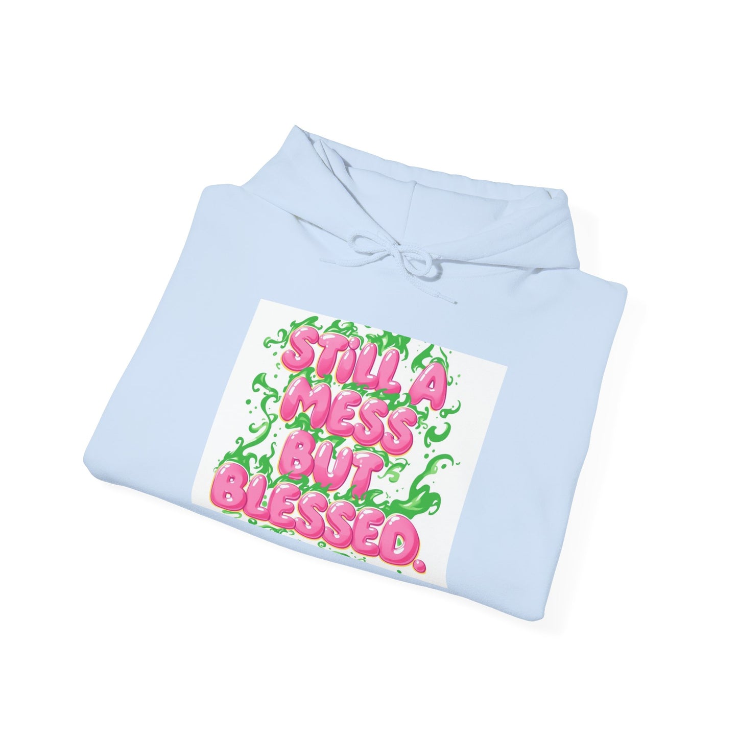 Messy But Blessed Hoodie — Cute Pink & Green Floral Graphic Sweatshirt