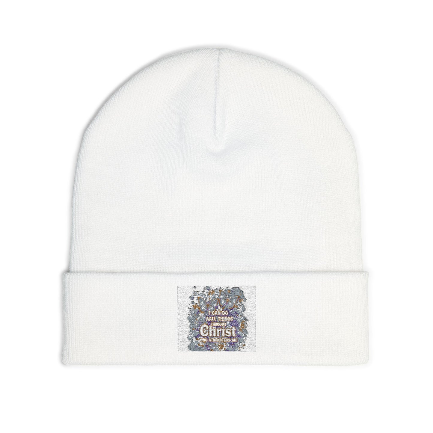 Embroidered Floral Message Knit Beanie — Cozy Winter Hat with Inspirational Text