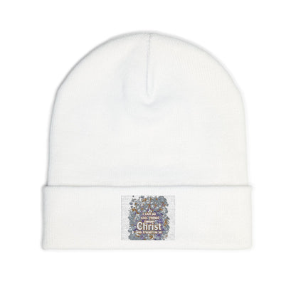 Embroidered Floral Message Knit Beanie — Cozy Winter Hat with Inspirational Text