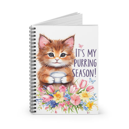 Spiral Notebook — "It's My Purring Season!" Cute Kitten Floral Journal